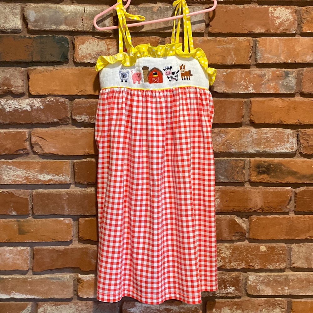 Aww smocks gingham farm animals dress